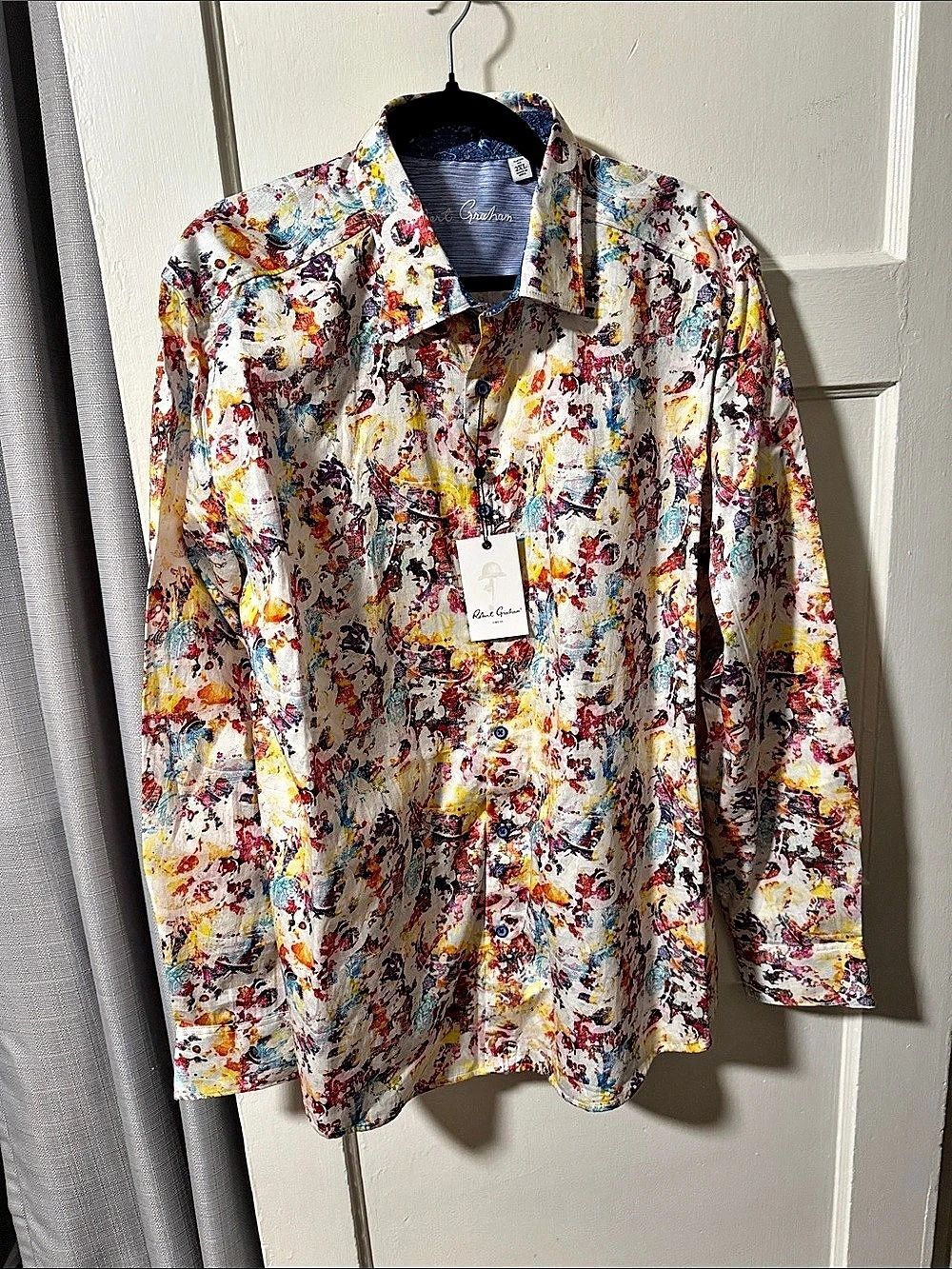Robert Graham SPLASH OF COLOR Abstract Cotton Button Down 2XL NWT
